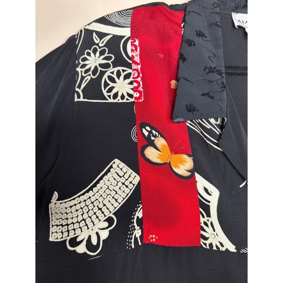 Aimee D. NWT VTG Women's XL Black Red Print Short Sleeve Button Up Blouse Boho - Picture 5 of 9